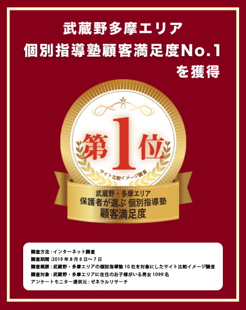 武蔵野・多摩エリア保護者が選ぶ個別指導塾/幼児教室顧客満足度NO1